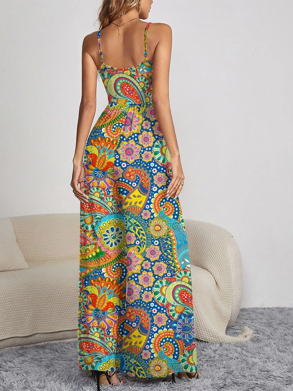 FAM-FAM Decorative Button Spaghetti Strap Wide Leg Jumpsuit (4 Color Styles)