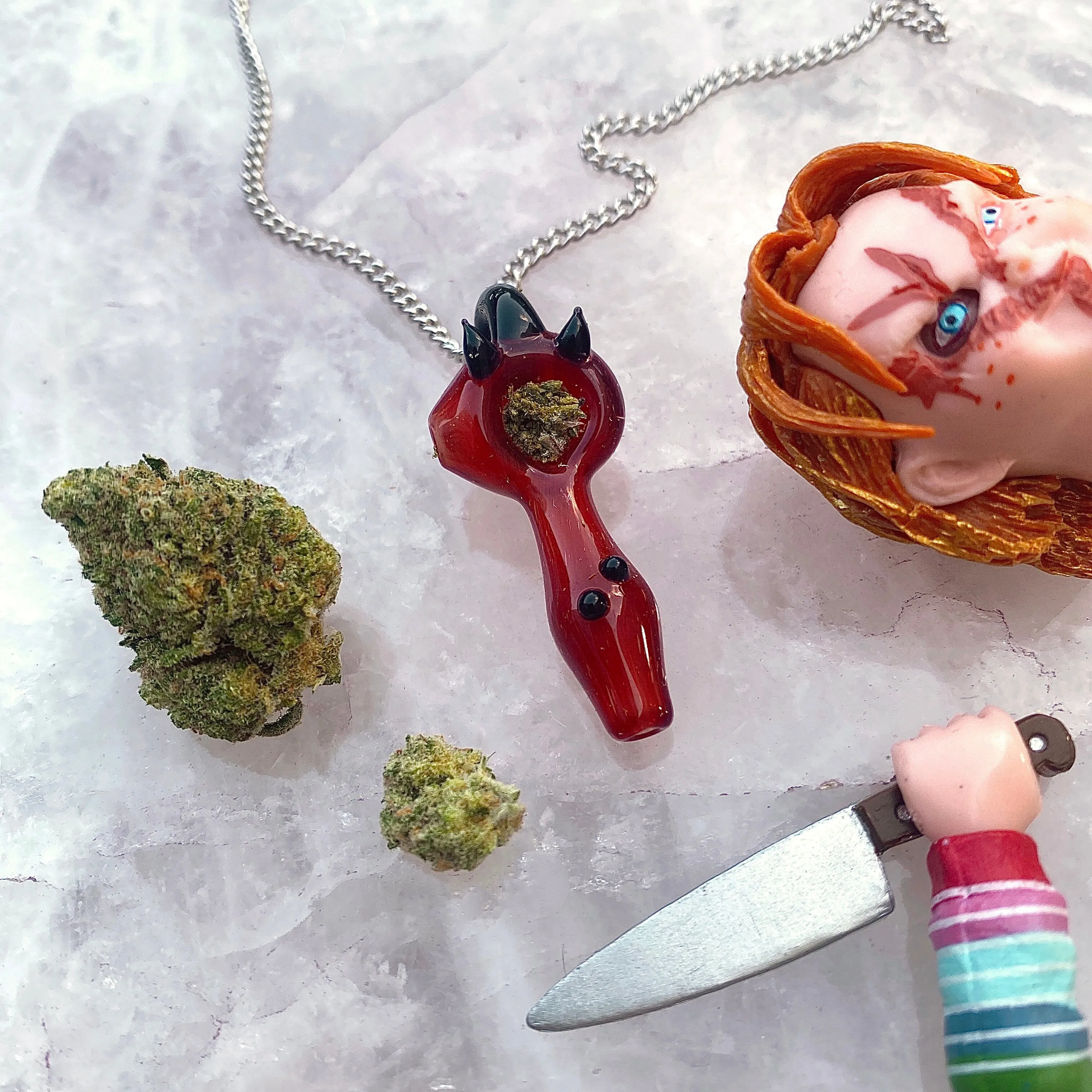 Functional Glass Micro Pipe Weed Necklace - Red