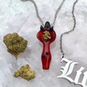Functional Glass Micro Pipe Weed Necklace - Red
