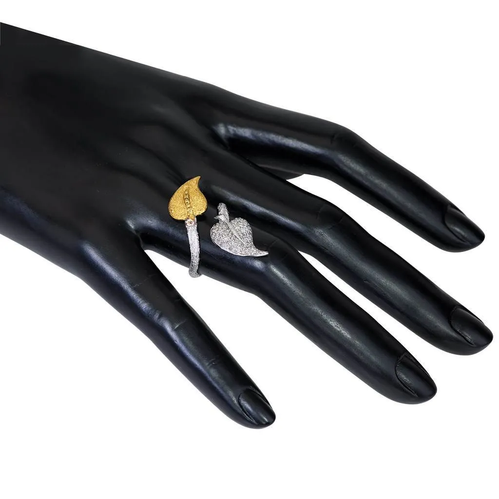 Gold Bypass Leaf Ring with Diamonds