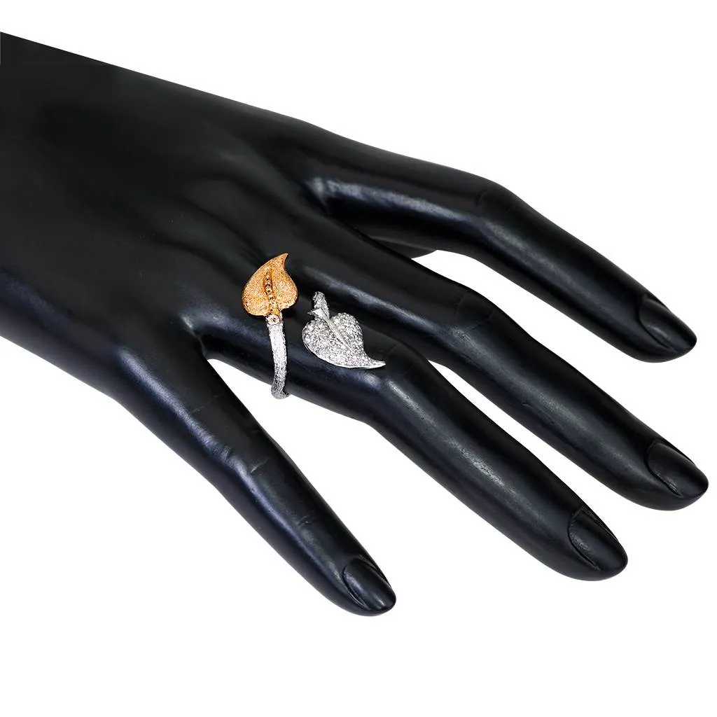 Gold Bypass Leaf Ring with Diamonds