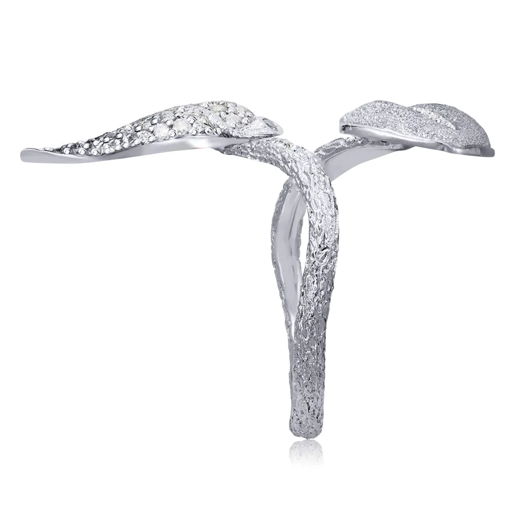 Gold Bypass Leaf Ring with Diamonds