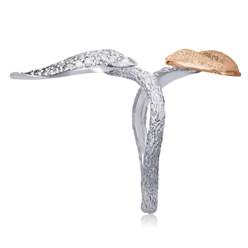 Gold Bypass Leaf Ring with Diamonds