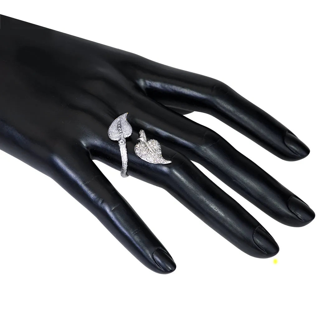 Gold Bypass Leaf Ring with Diamonds