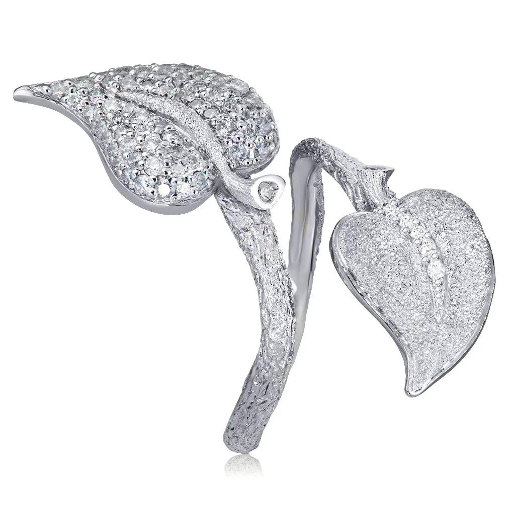 Gold Bypass Leaf Ring with Diamonds