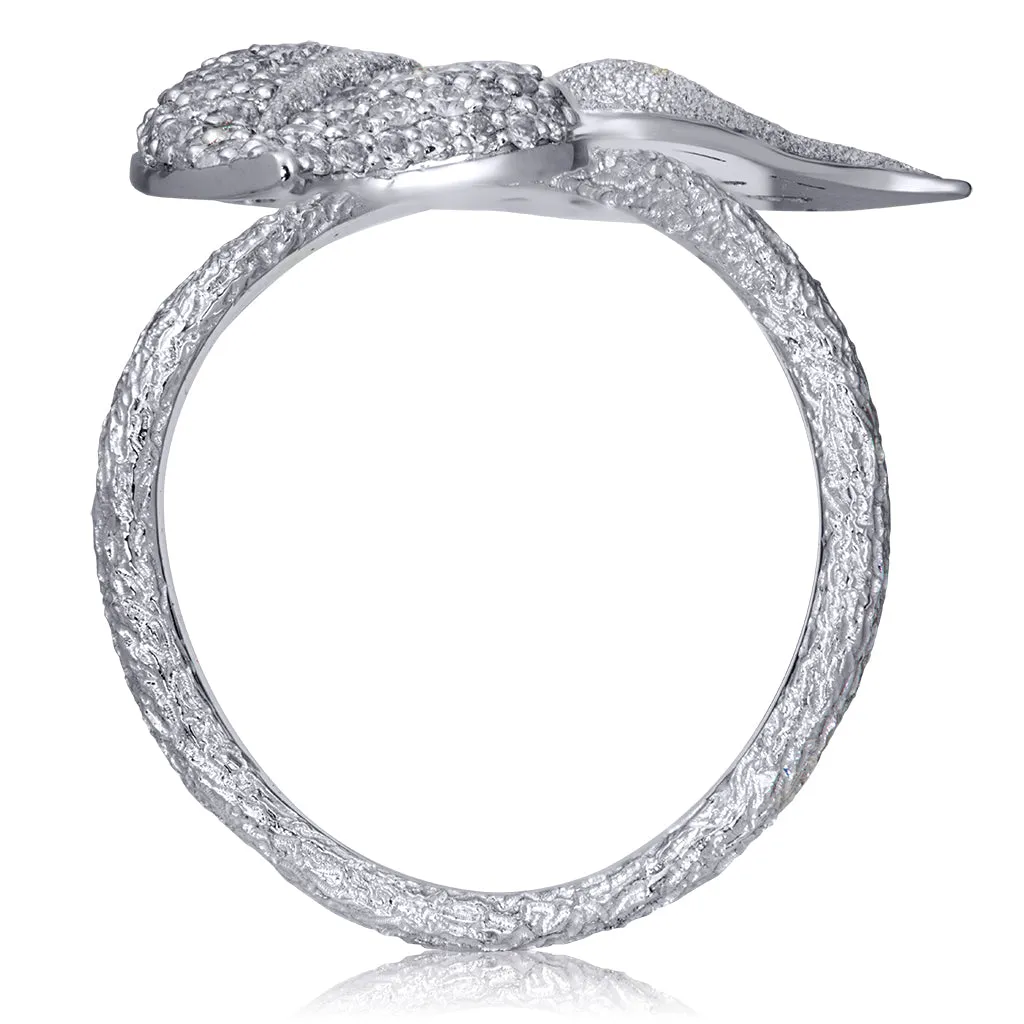 Gold Bypass Leaf Ring with Diamonds