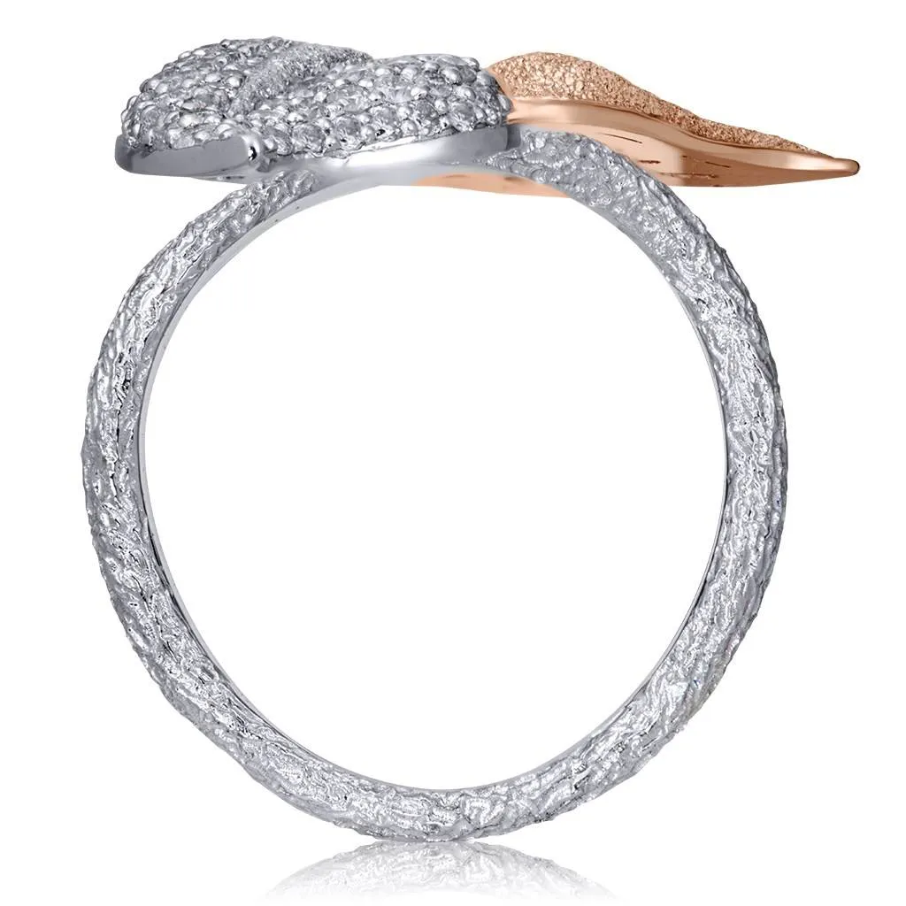 Gold Bypass Leaf Ring with Diamonds