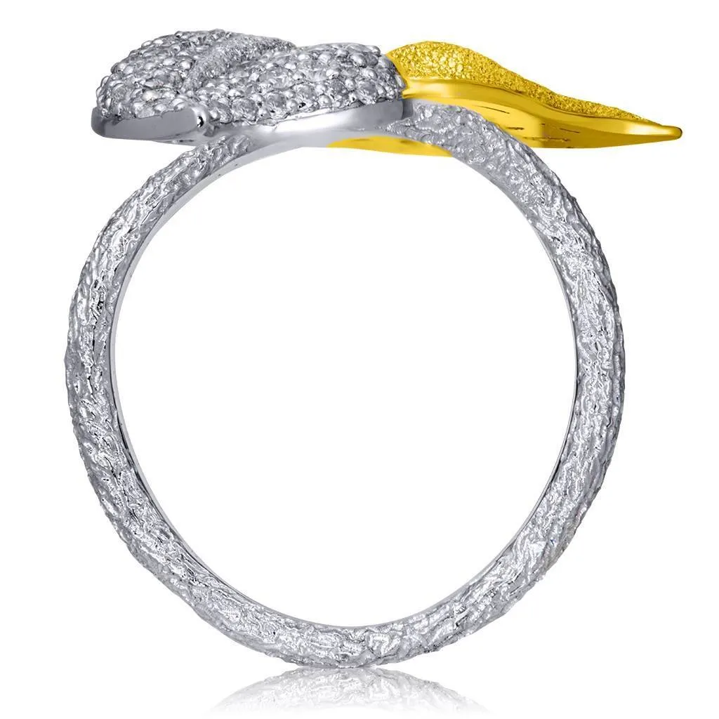 Gold Bypass Leaf Ring with Diamonds