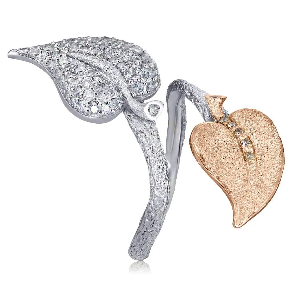 Gold Bypass Leaf Ring with Diamonds