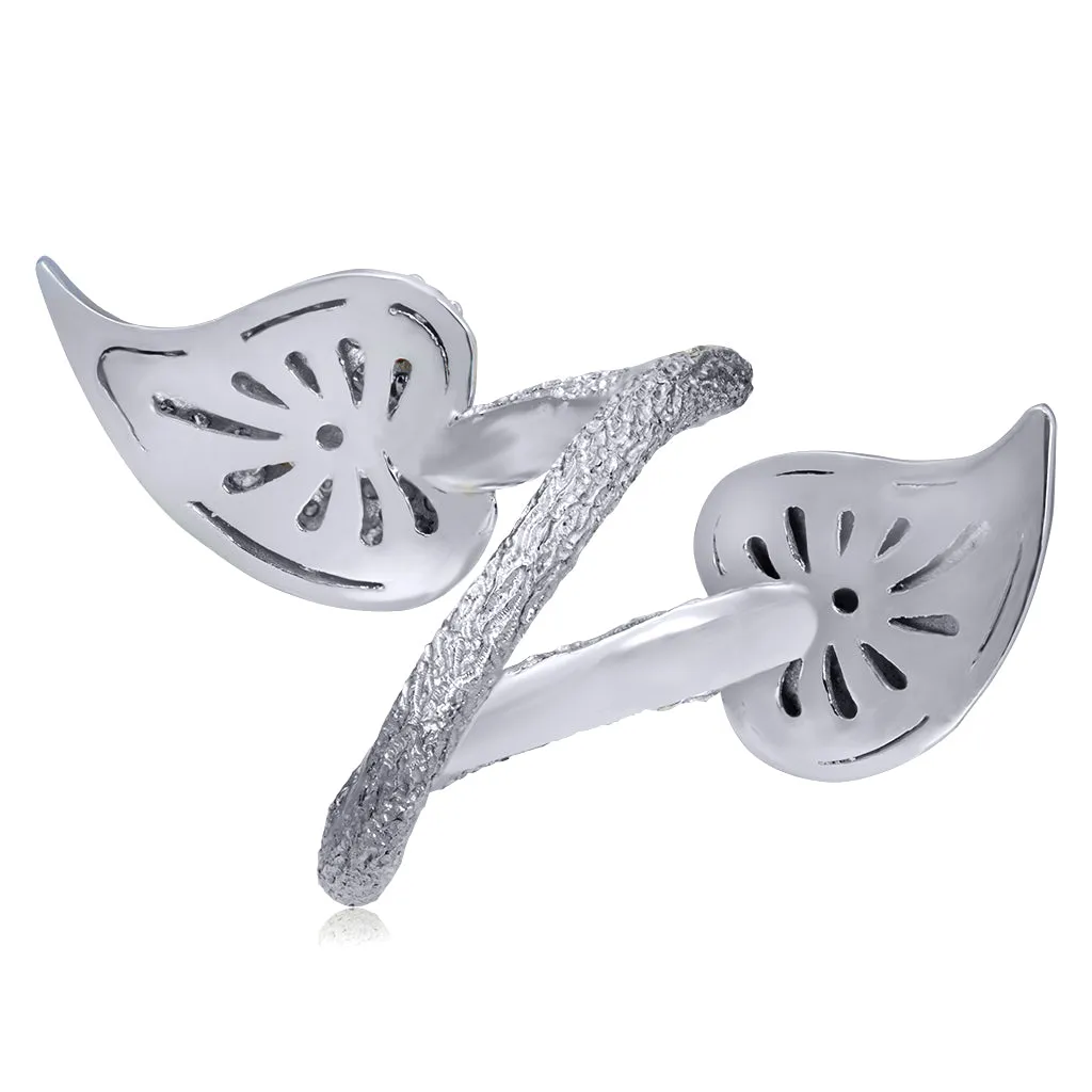 Gold Bypass Leaf Ring with Diamonds