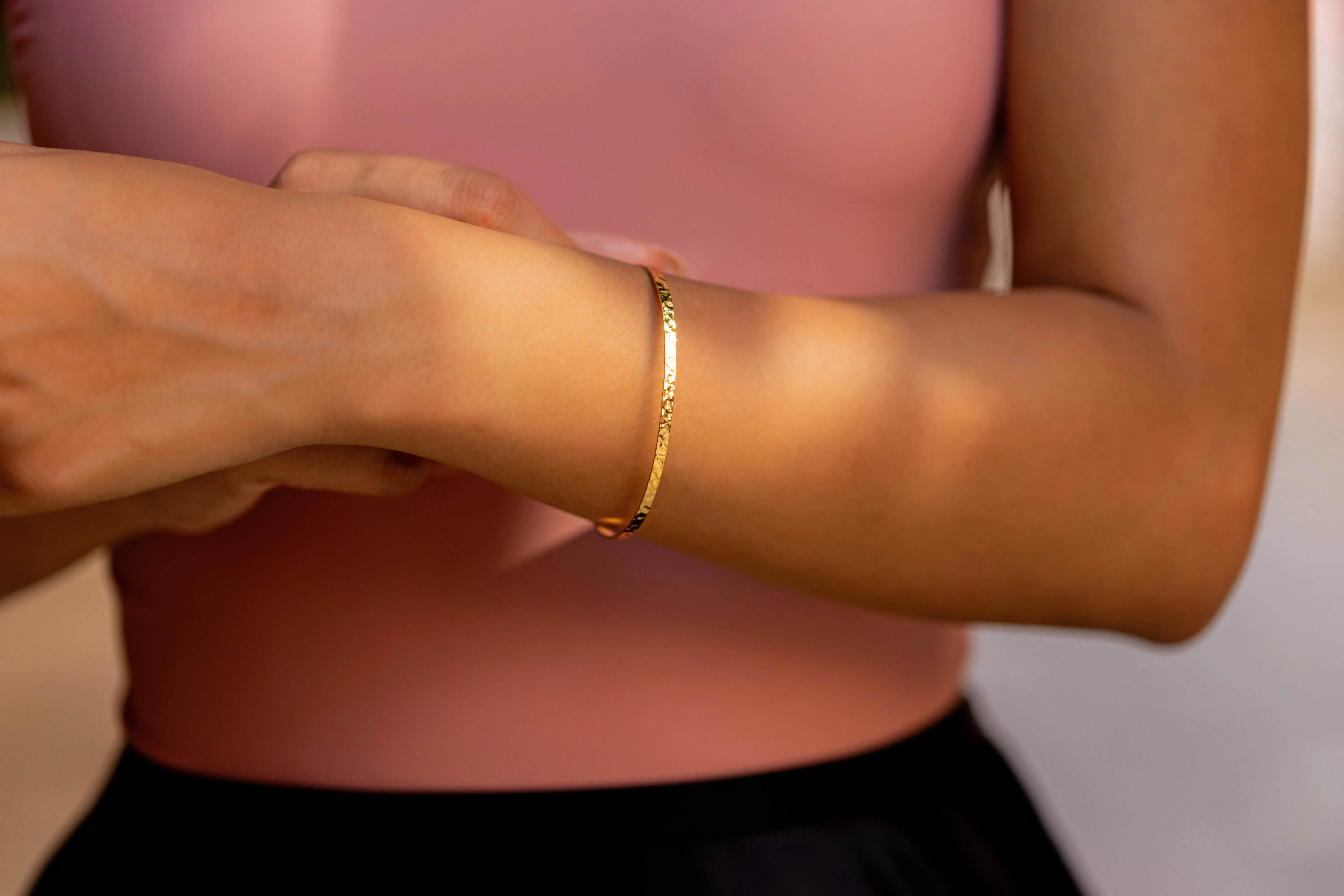 Gold Hammered Cuff Bangle Bracelet
