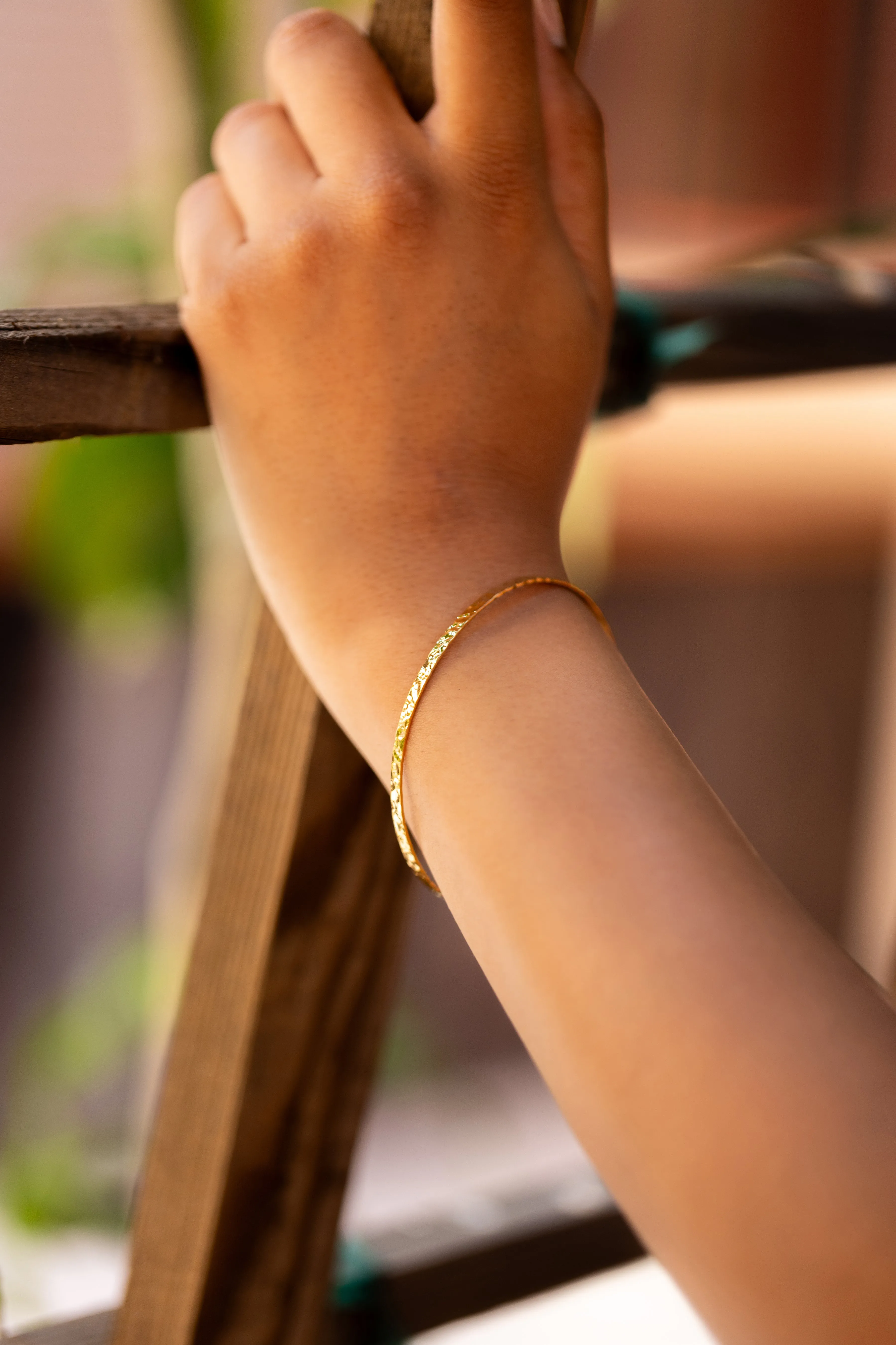 Gold Hammered Cuff Bangle Bracelet