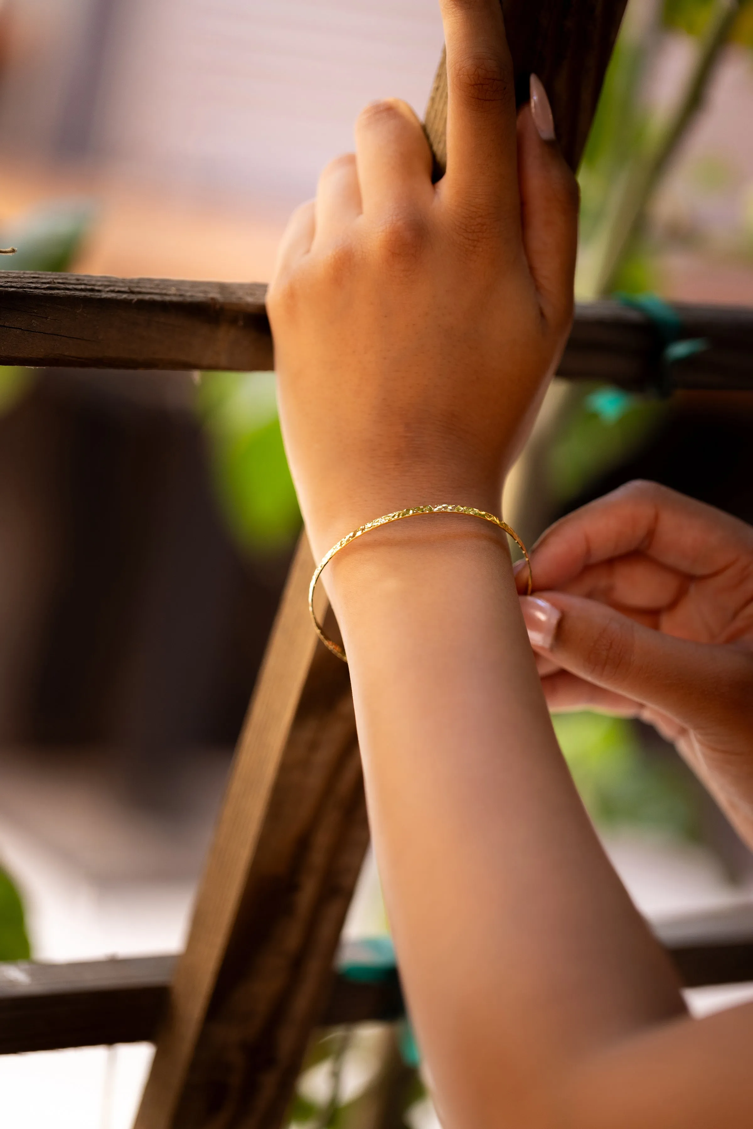 Gold Hammered Cuff Bangle Bracelet