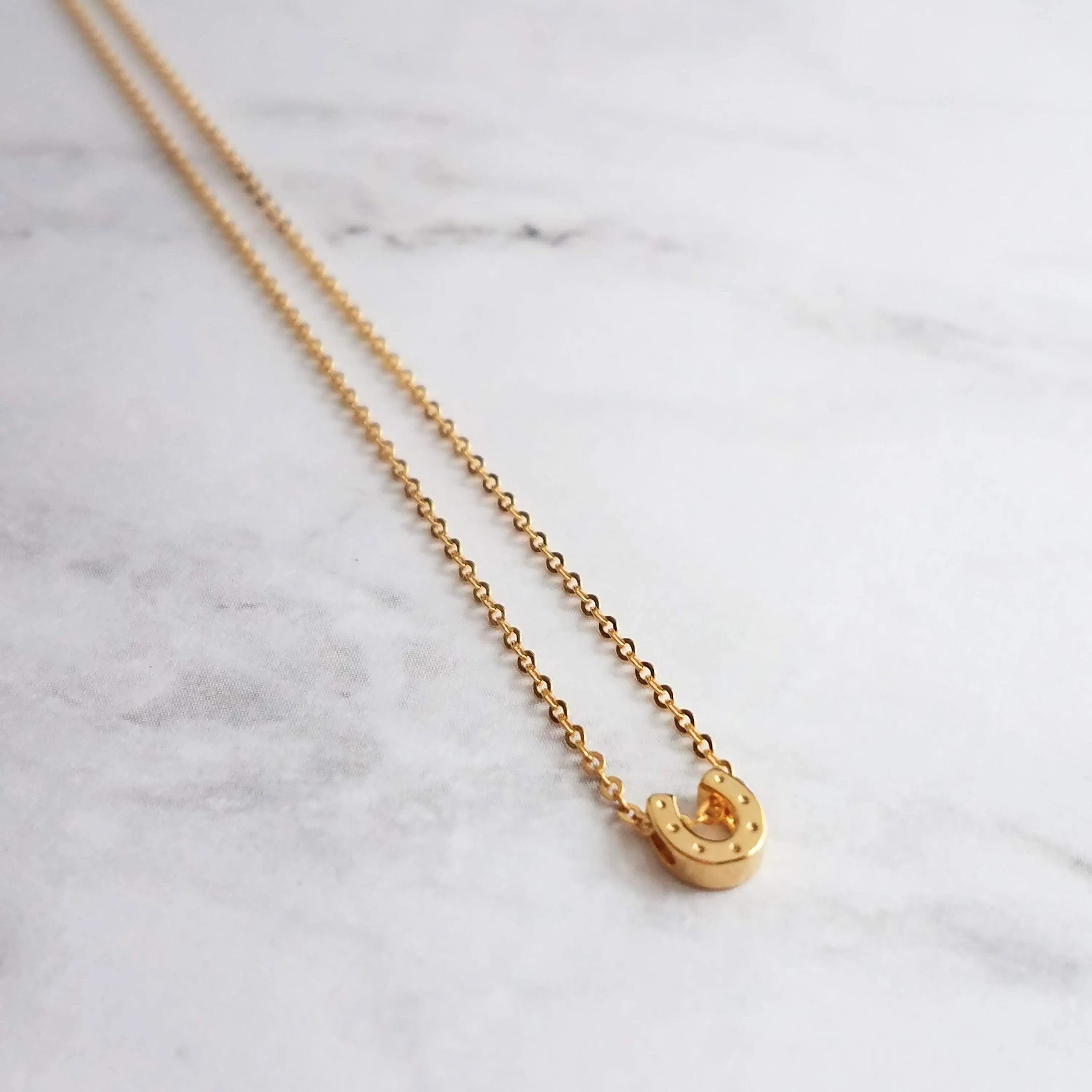 Gold Horseshoe Necklace, delicate gold chain, thin chain, dainty gold necklace, lucky necklace, tiny good luck charm, horse necklace, small