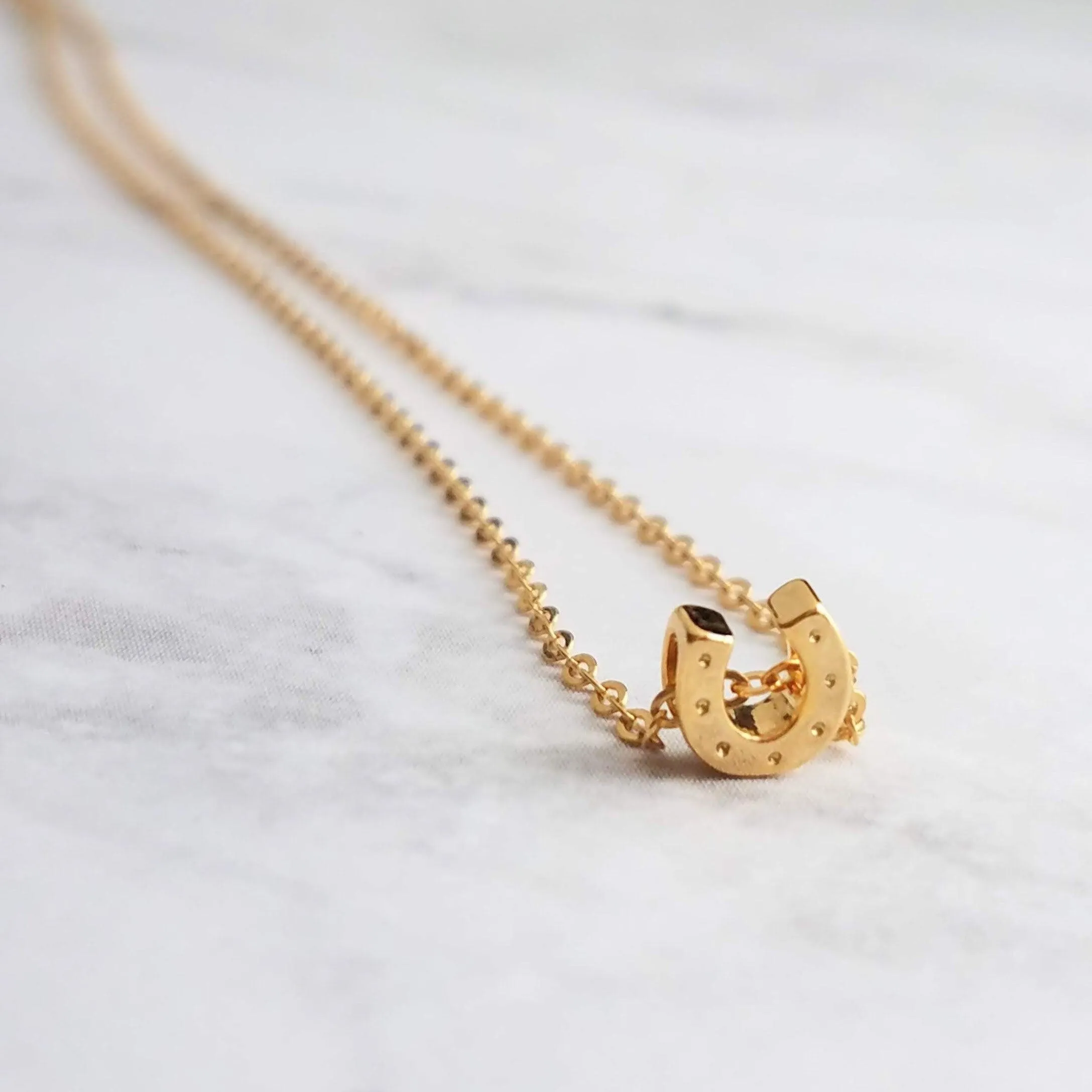 Gold Horseshoe Necklace, delicate gold chain, thin chain, dainty gold necklace, lucky necklace, tiny good luck charm, horse necklace, small