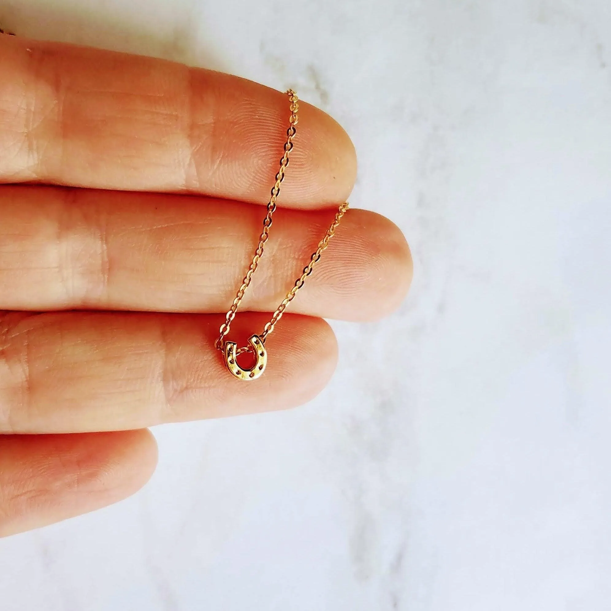 Gold Horseshoe Necklace, delicate gold chain, thin chain, dainty gold necklace, lucky necklace, tiny good luck charm, horse necklace, small