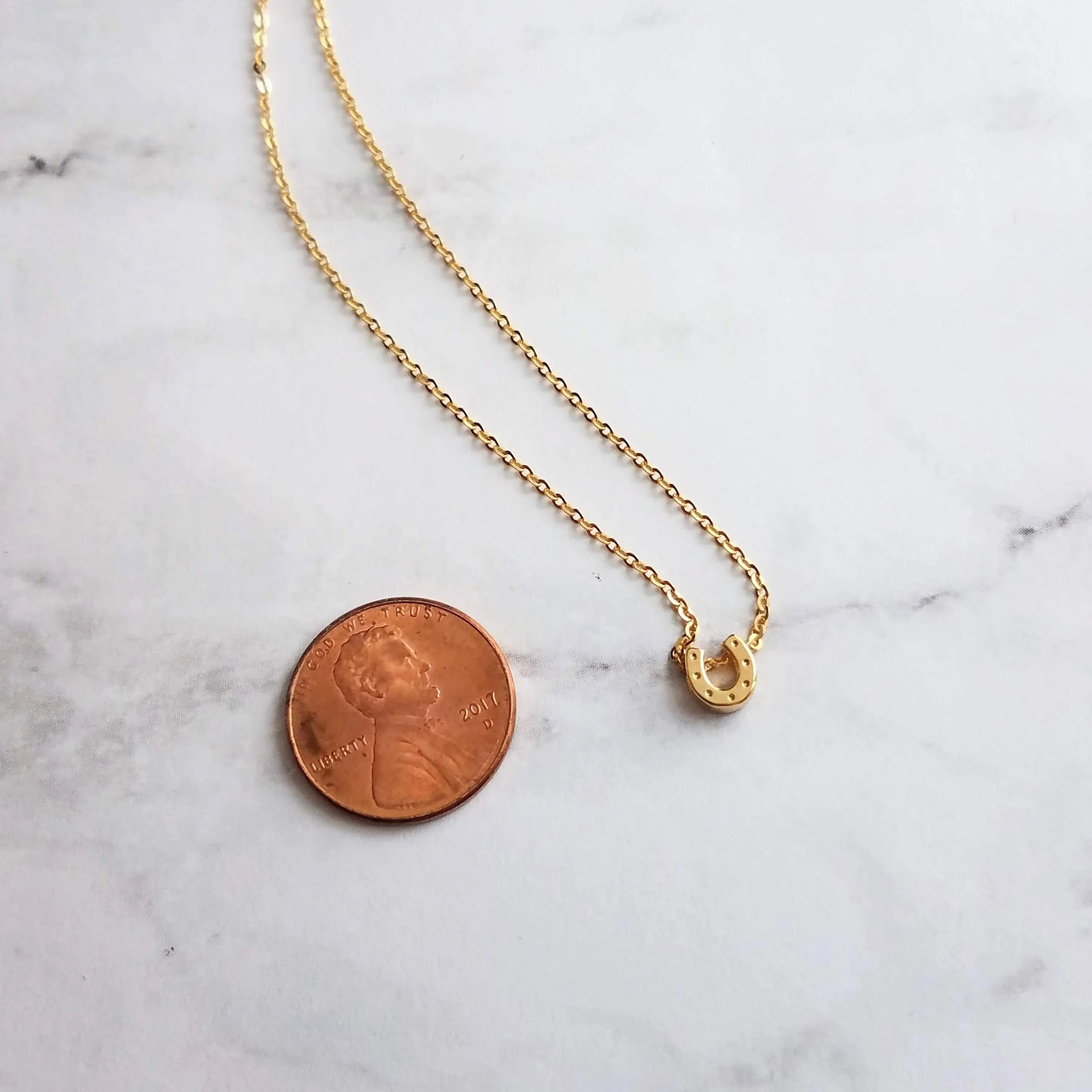 Gold Horseshoe Necklace, delicate gold chain, thin chain, dainty gold necklace, lucky necklace, tiny good luck charm, horse necklace, small