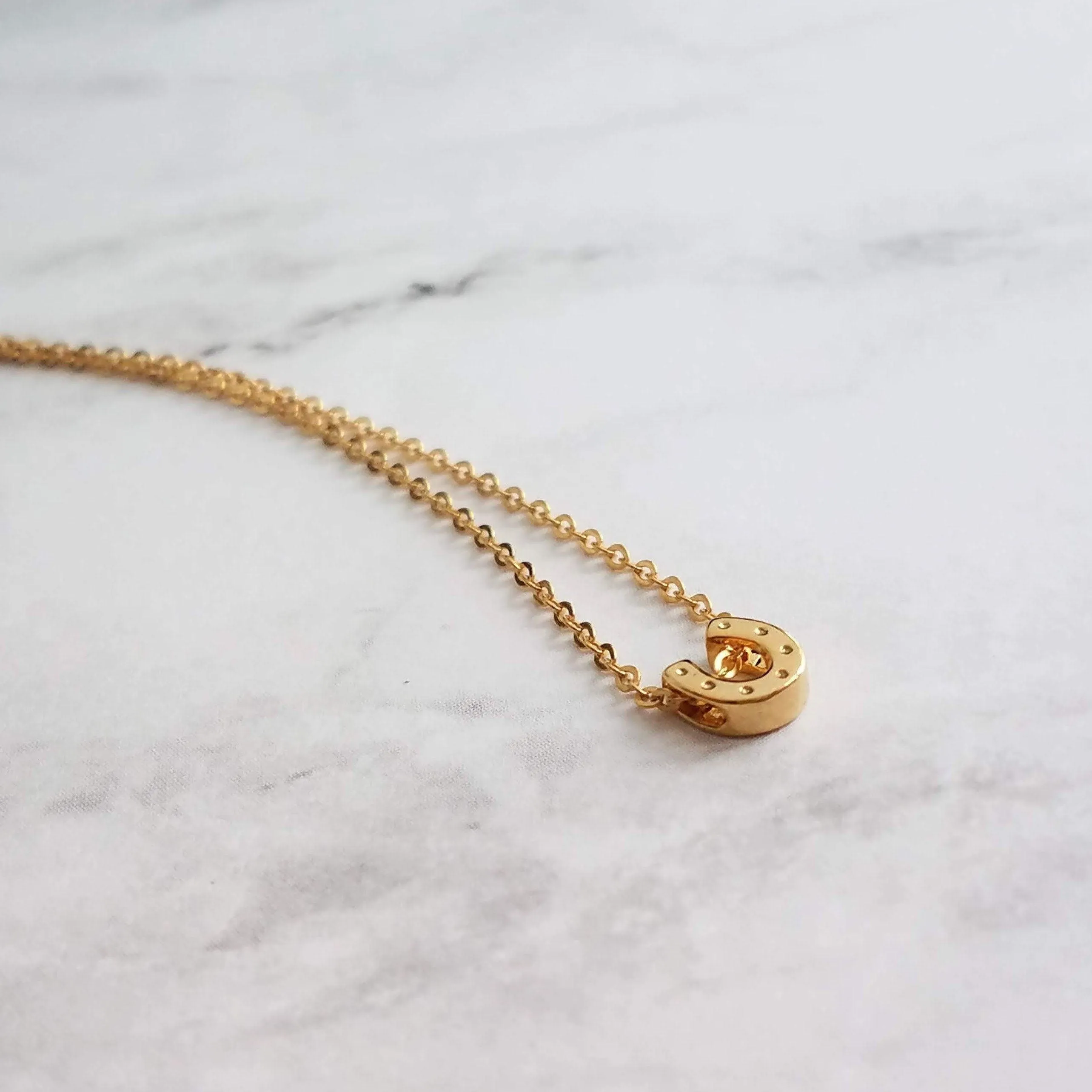 Gold Horseshoe Necklace, delicate gold chain, thin chain, dainty gold necklace, lucky necklace, tiny good luck charm, horse necklace, small