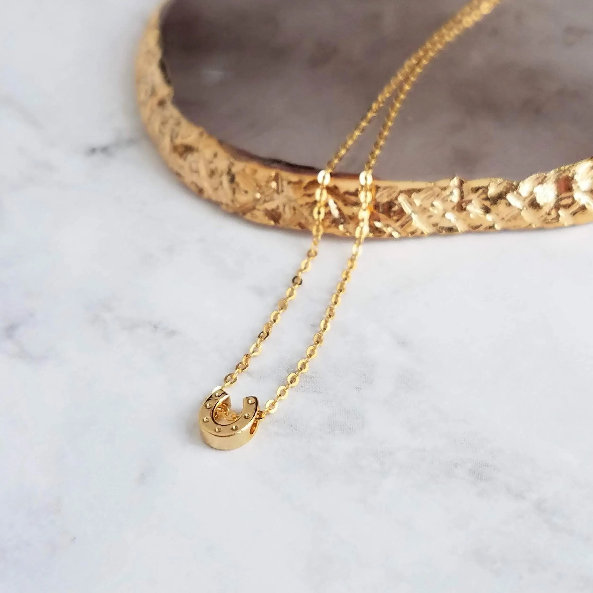 Gold Horseshoe Necklace, delicate gold chain, thin chain, dainty gold necklace, lucky necklace, tiny good luck charm, horse necklace, small