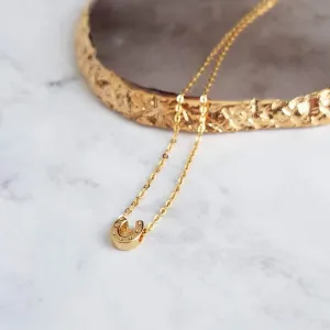 Gold Horseshoe Necklace, delicate gold chain, thin chain, dainty gold necklace, lucky necklace, tiny good luck charm, horse necklace, small