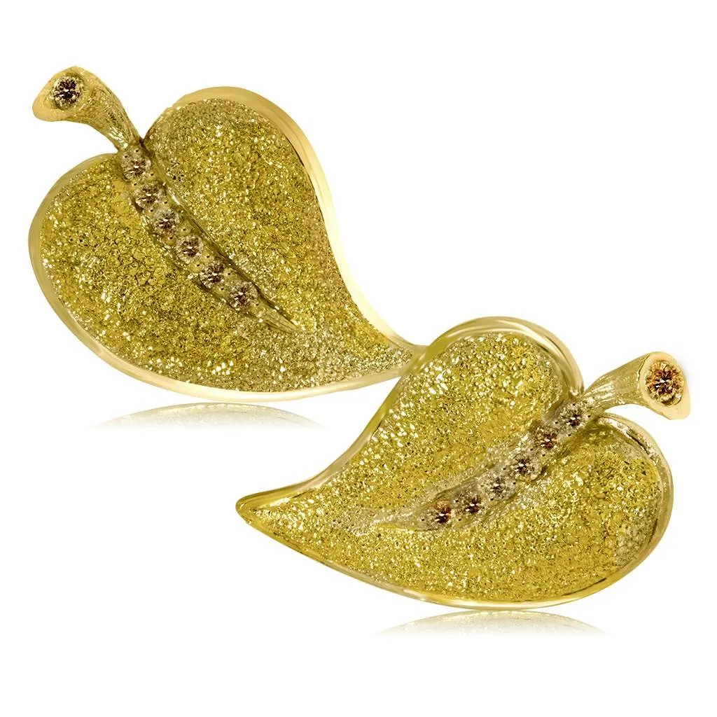 Gold Leaf Earrings with Diamonds