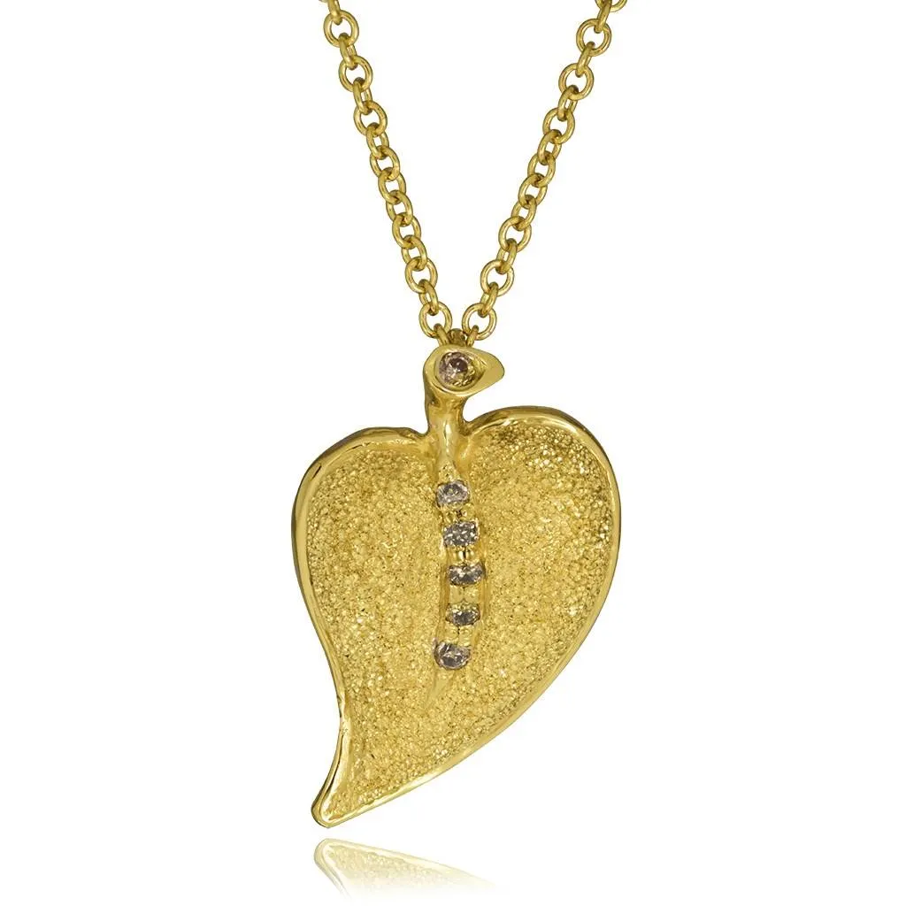 Gold Leaf Pendant with Diamonds