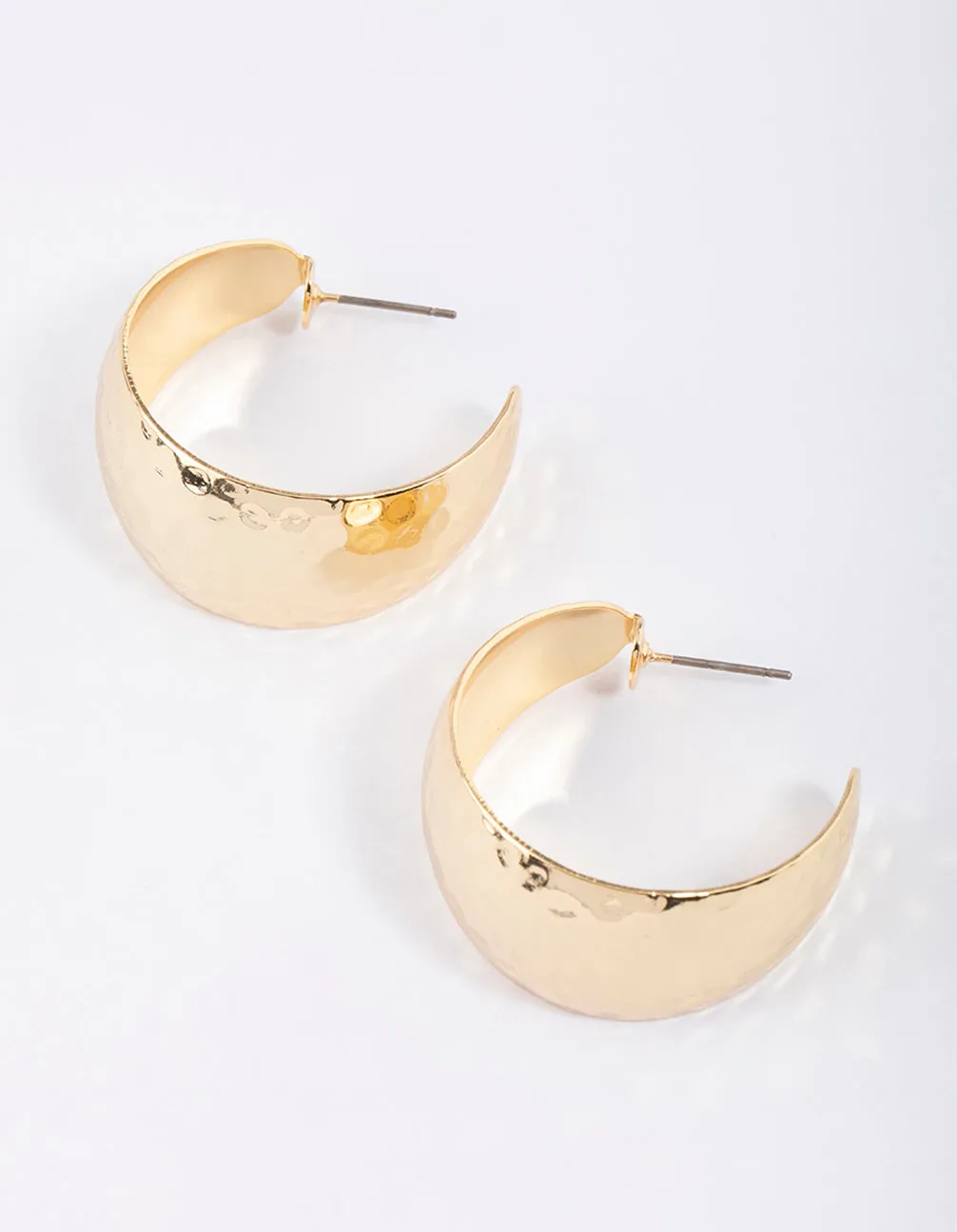 Gold Plated Brass Wide Hammered Hoop Earrings