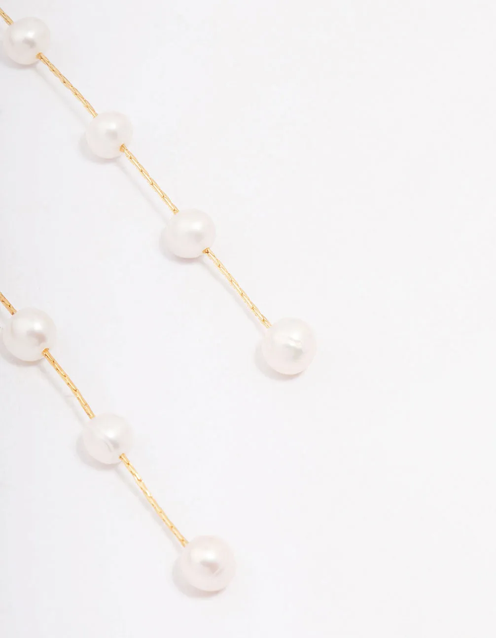 Gold Plated Freshwater Pearl Long Dainty Drop Earrings