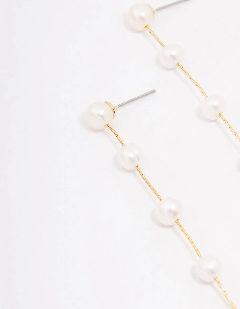 Gold Plated Freshwater Pearl Long Dainty Drop Earrings