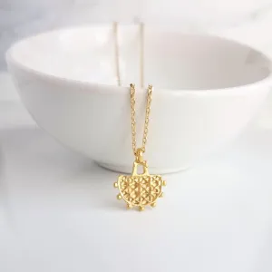 Gold Semicircle Necklace, ethnic charm necklace, gold half circle necklace, small gold pendant delicate gold chain, little dainty matte gold
