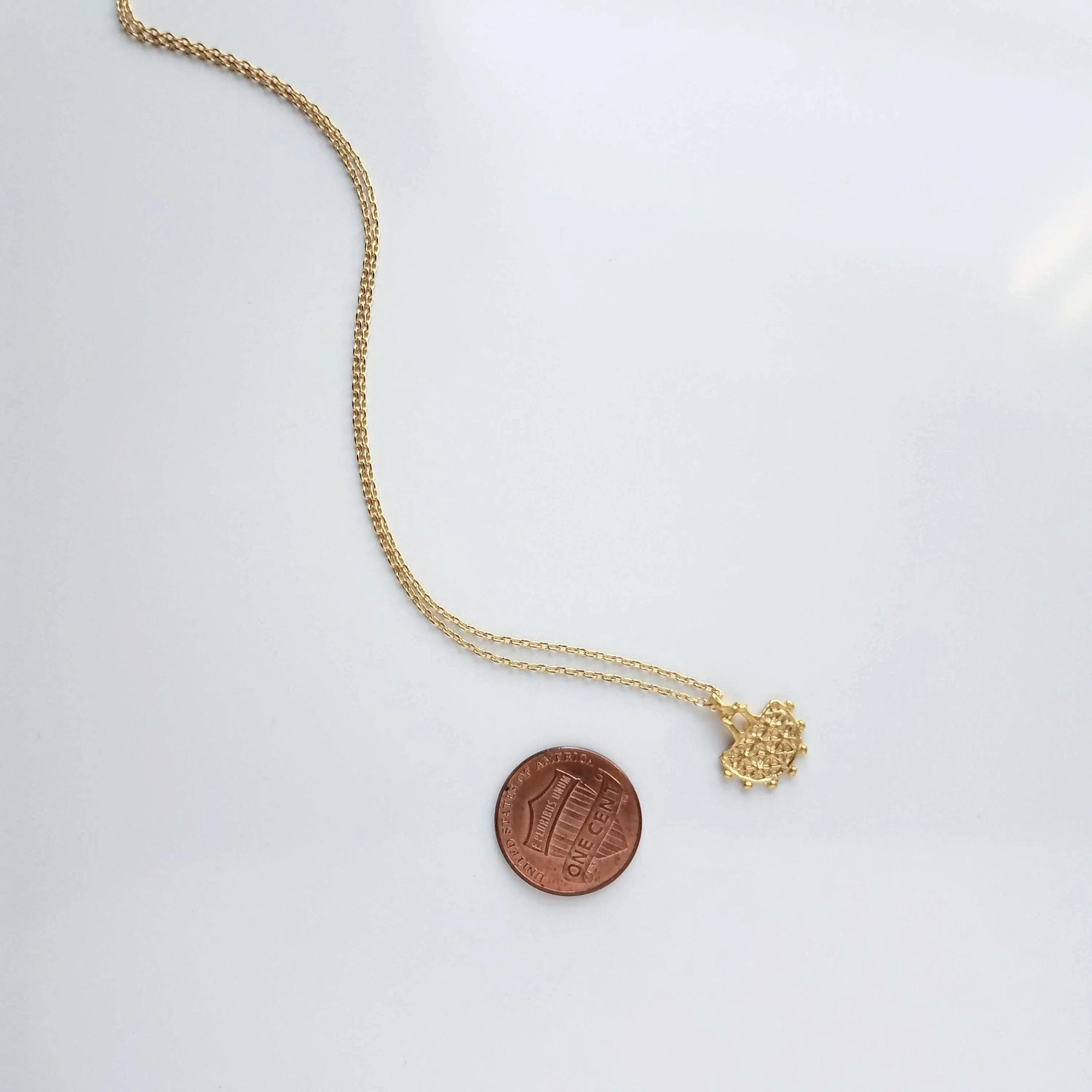 Gold Semicircle Necklace, ethnic charm necklace, gold half circle necklace, small gold pendant delicate gold chain, little dainty matte gold