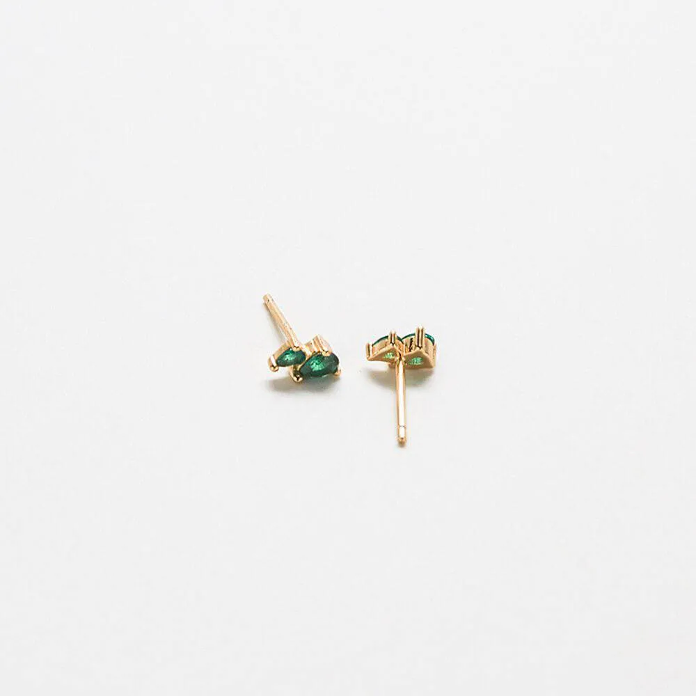 Green CZ Double Teardrop Stud Earrings