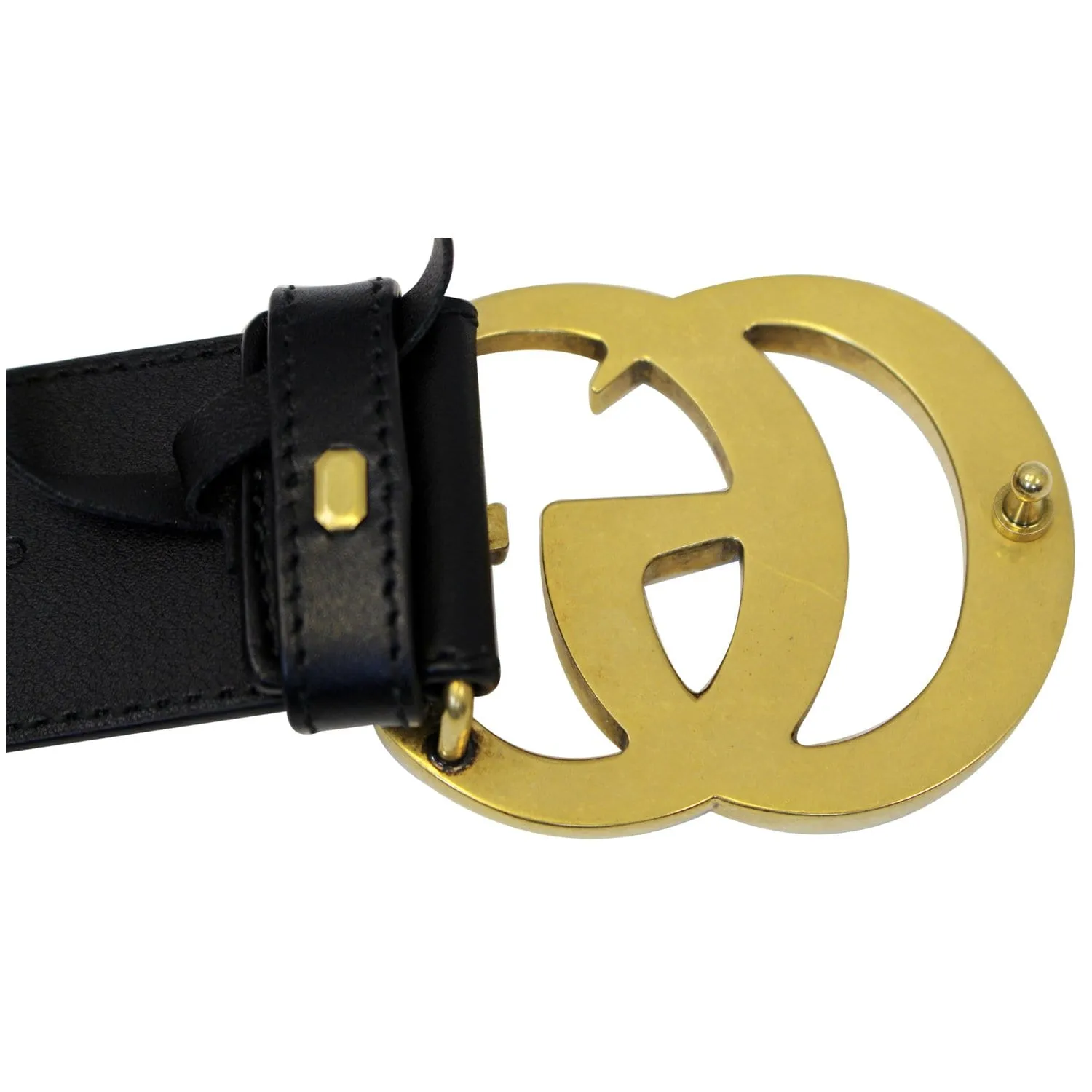 GUCCI Double G Buckle Black Leather Belt Size 35