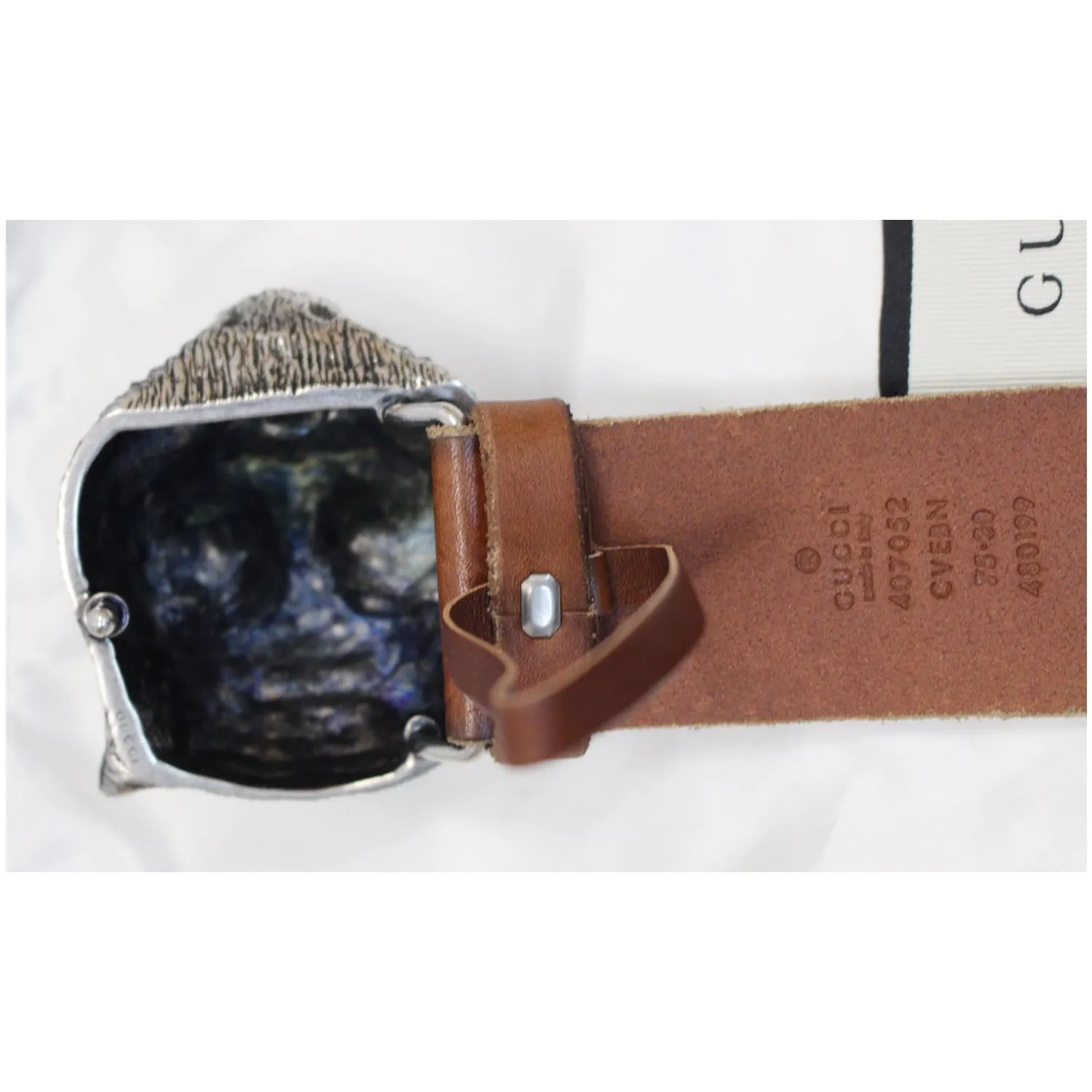 GUCCI Feline Buckle Calfskin Leather Belt Brown Size 75.30 - Last Call