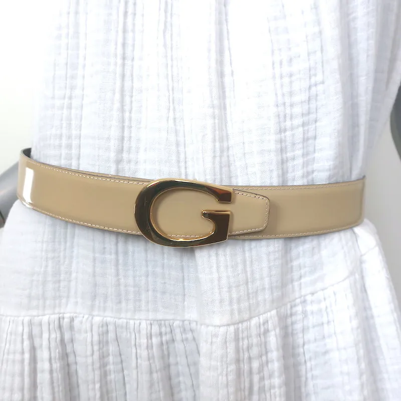Gucci G Buckle Reversible Belt Dark Brown & Beige Patent Leather Size 80 US 32