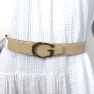 Gucci G Buckle Reversible Belt Dark Brown & Beige Patent Leather Size 80 US 32