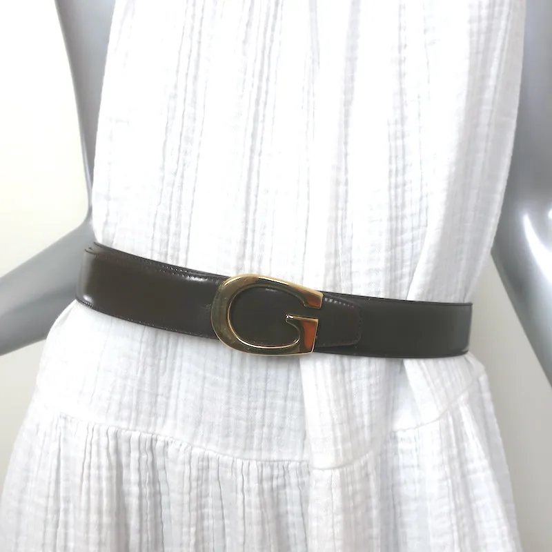 Gucci G Buckle Reversible Belt Dark Brown & Beige Patent Leather Size 80 US 32