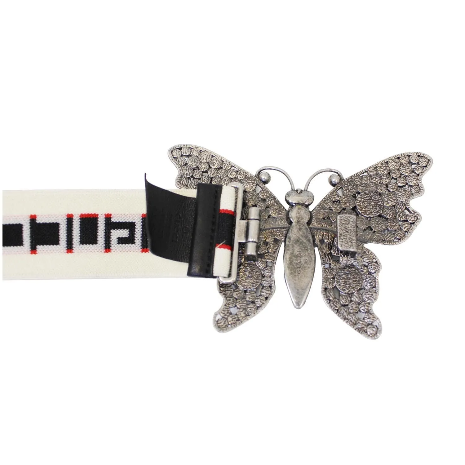GUCCI Stripe Belt with Butterfly Buckle 499633
