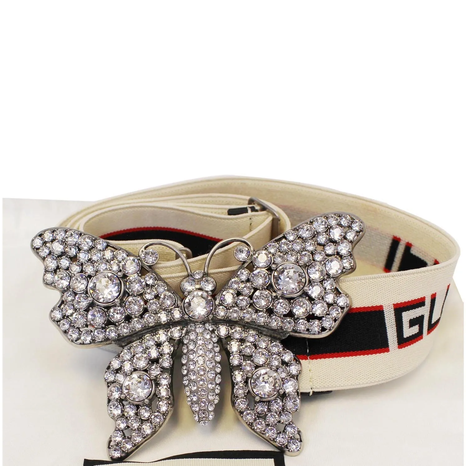GUCCI Stripe Belt with Butterfly Buckle 499633
