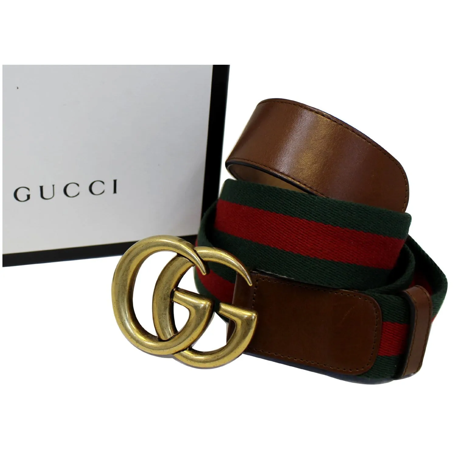 GUCCI Web Nylon Double G Buckle Belt Size 45 Red/Green