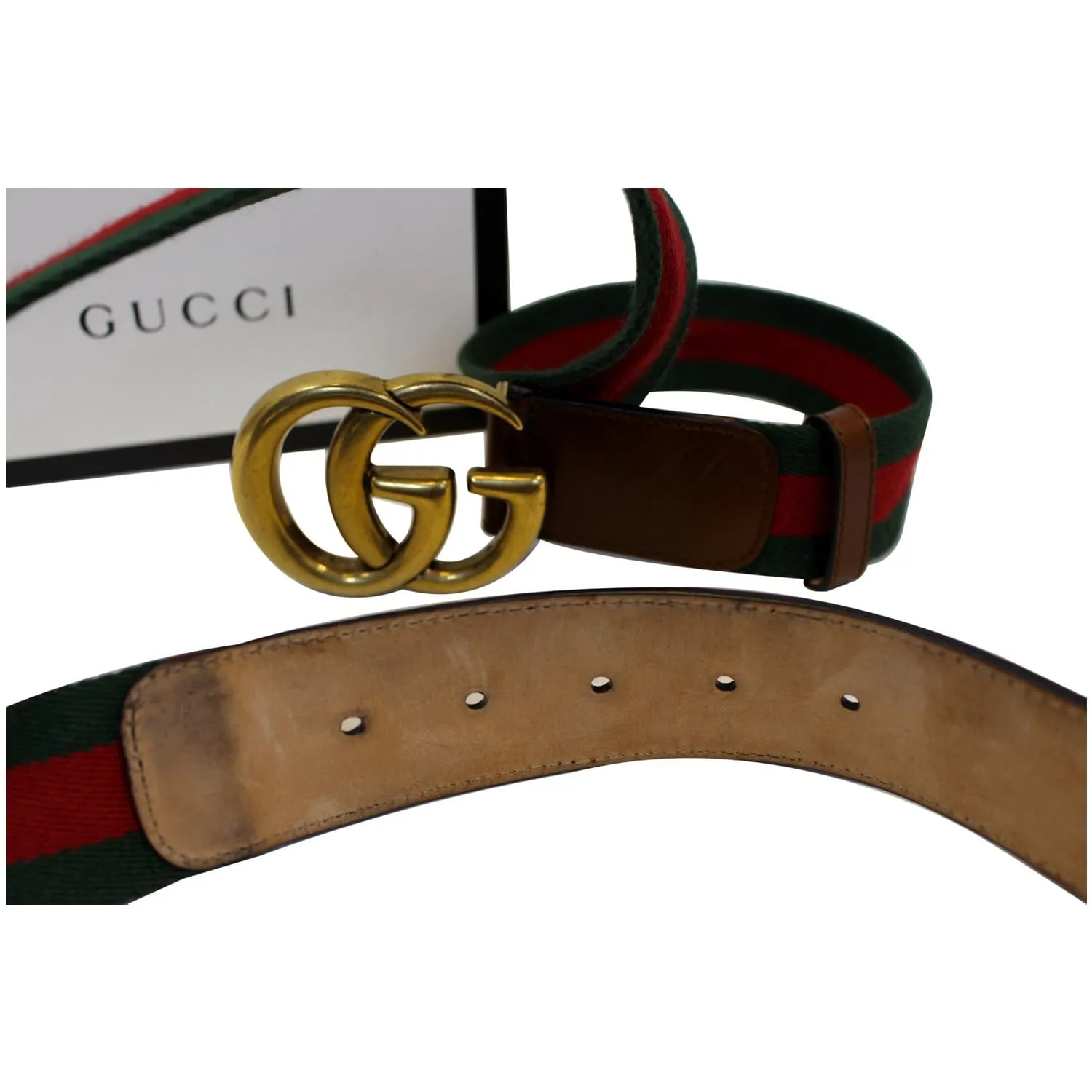 GUCCI Web Nylon Double G Buckle Belt Size 45 Red/Green