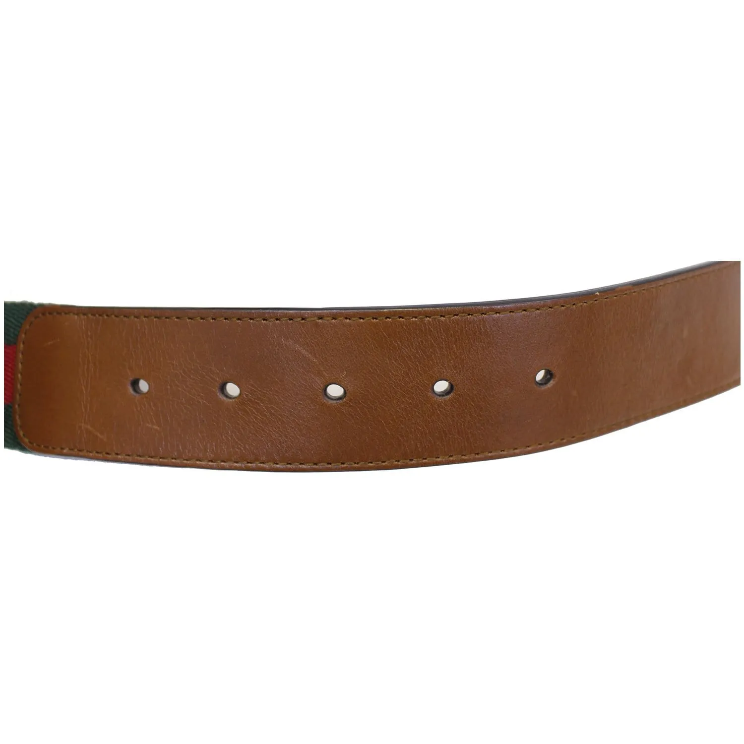 GUCCI Web Nylon Double G Buckle Belt Size 45 Red/Green