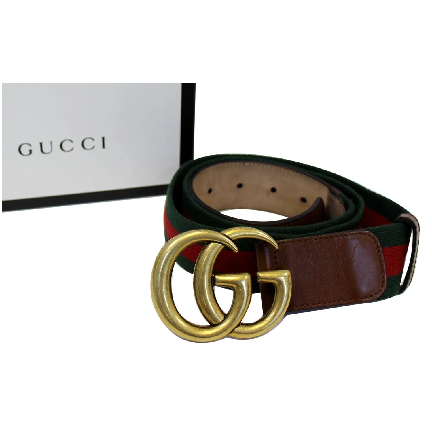 GUCCI Web Nylon Double G Buckle Belt Size 45 Red/Green