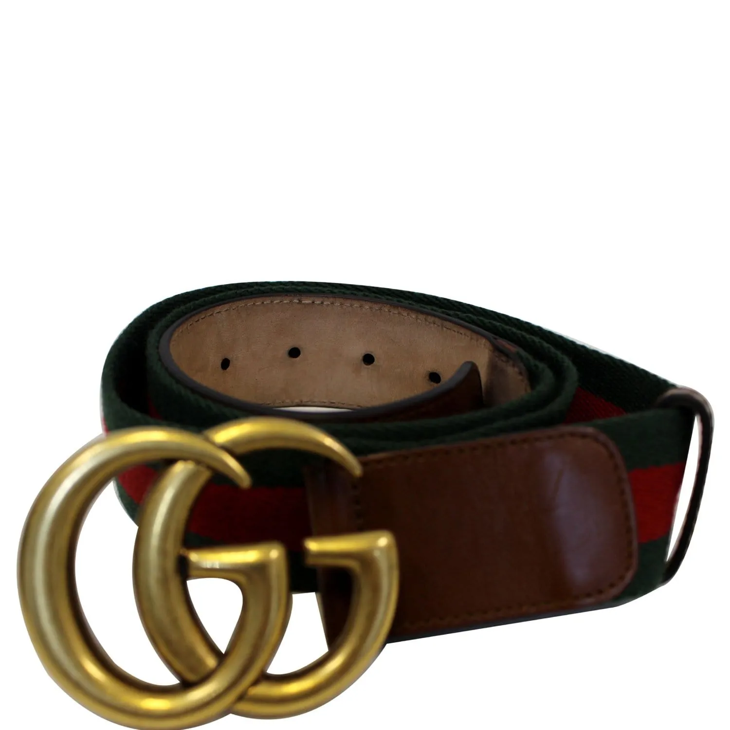 GUCCI Web Nylon Double G Buckle Belt Size 45 Red/Green
