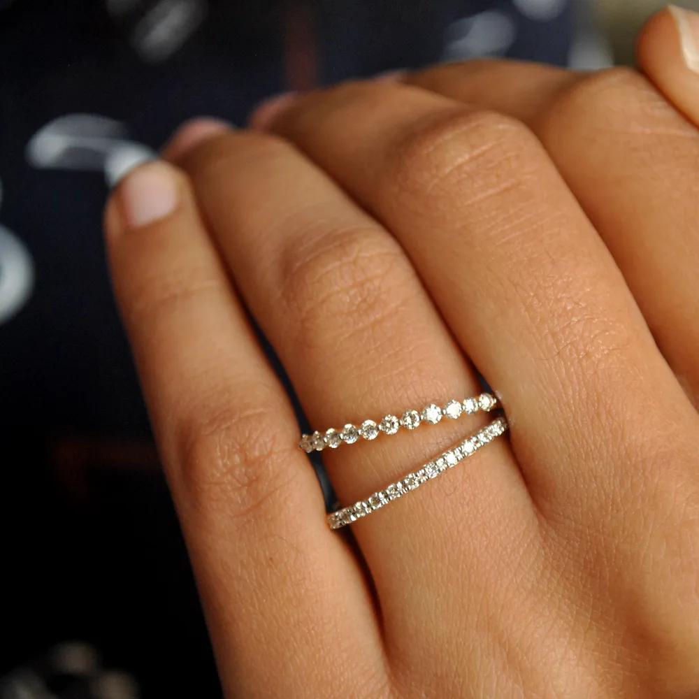 Half Eternity Dainty Diamond Band with Micro Pave