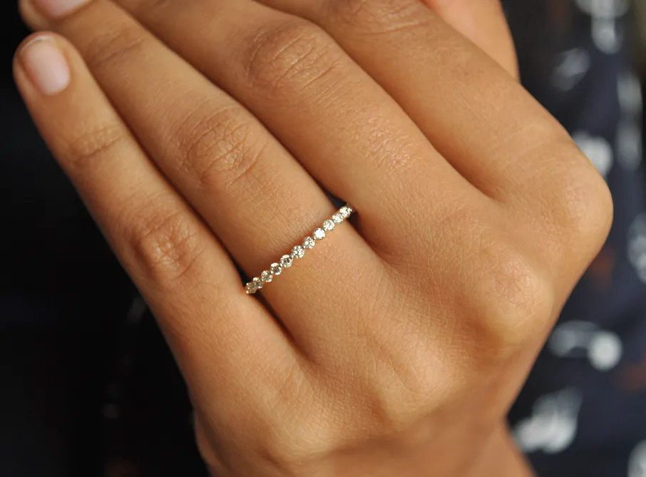 Half Eternity Dainty Diamond Band with Micro Pave
