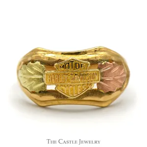 Harley Davidson Ring with Two Tone Leaf Design in 10k Rose and Yellow Gold