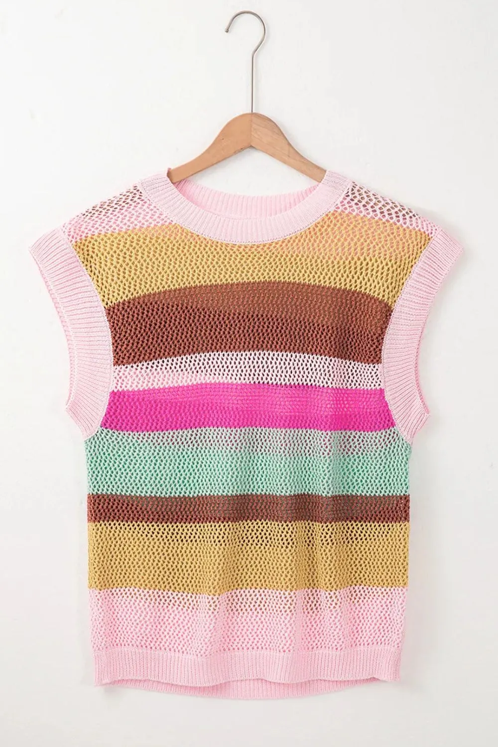 Hazel Blues® |  Color Block Round Neck Cap Sleeve Knit Top