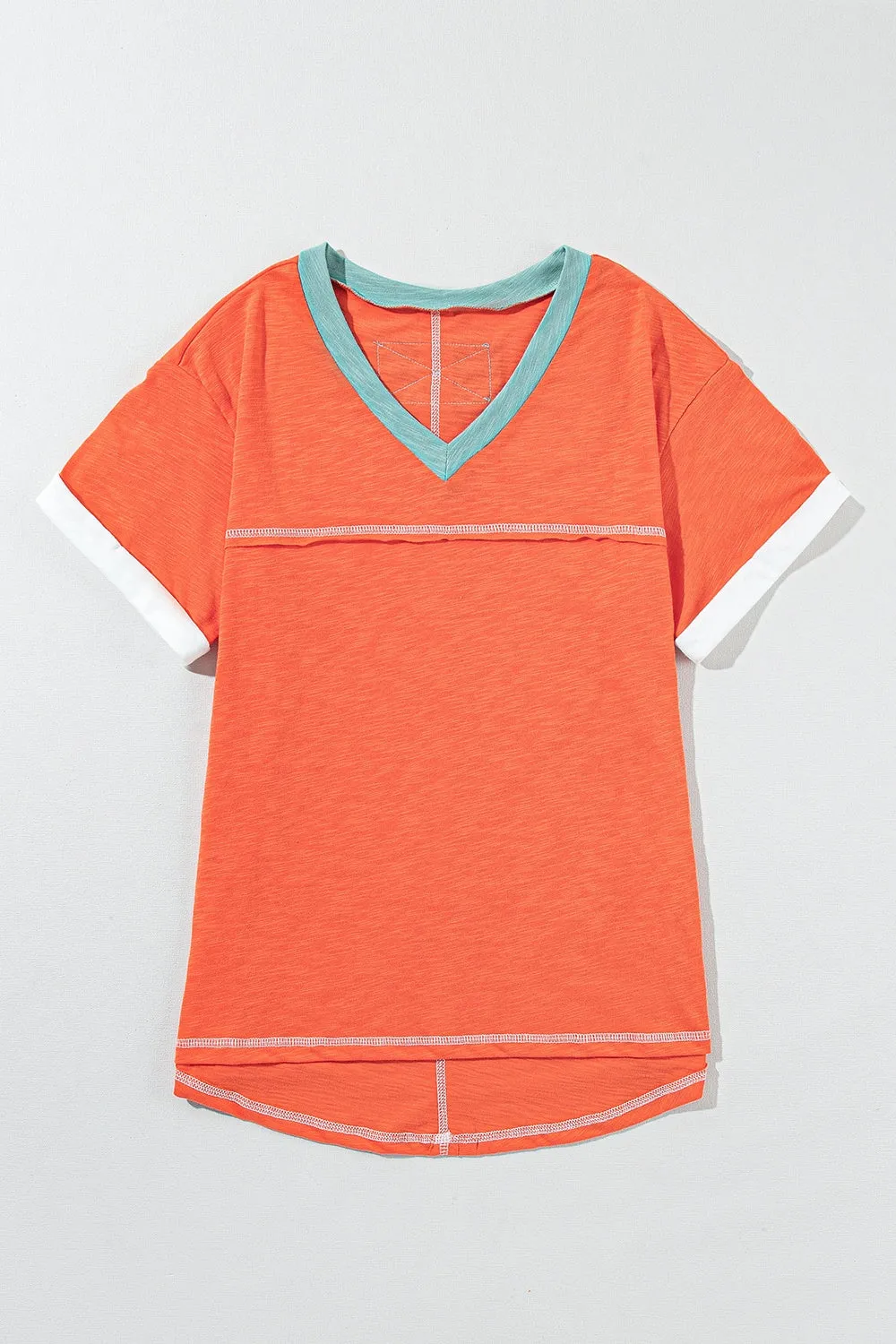 Hazel Blues® |  Color Block V-Neck Short Sleeve T-Shirt