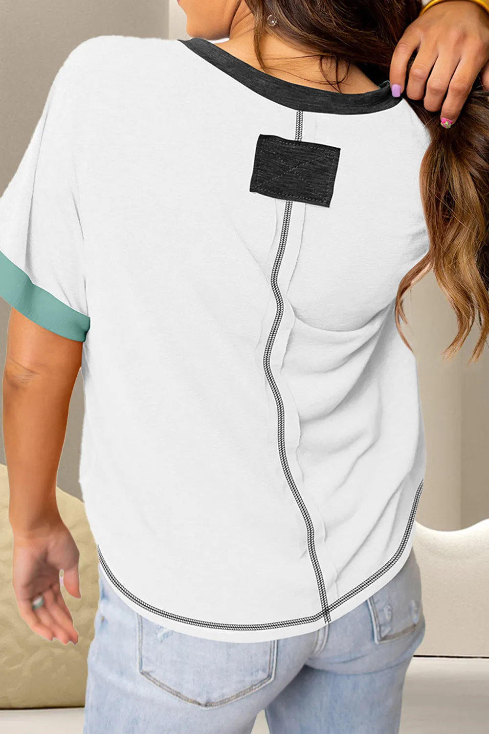 Hazel Blues® |  Color Block V-Neck Short Sleeve T-Shirt
